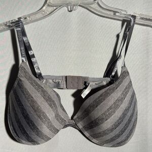 IZOD Gray Striped Bra 36C Underwire Lightly Padded Everyday Lingerie